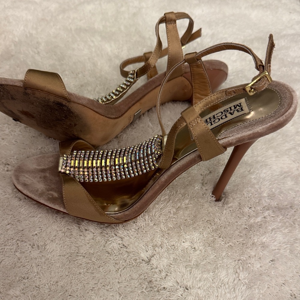 Badgley Mischka Java sandal beige Rhinestone Heel… - image 4